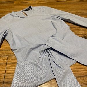 Pinstripe Tie Front Blouse